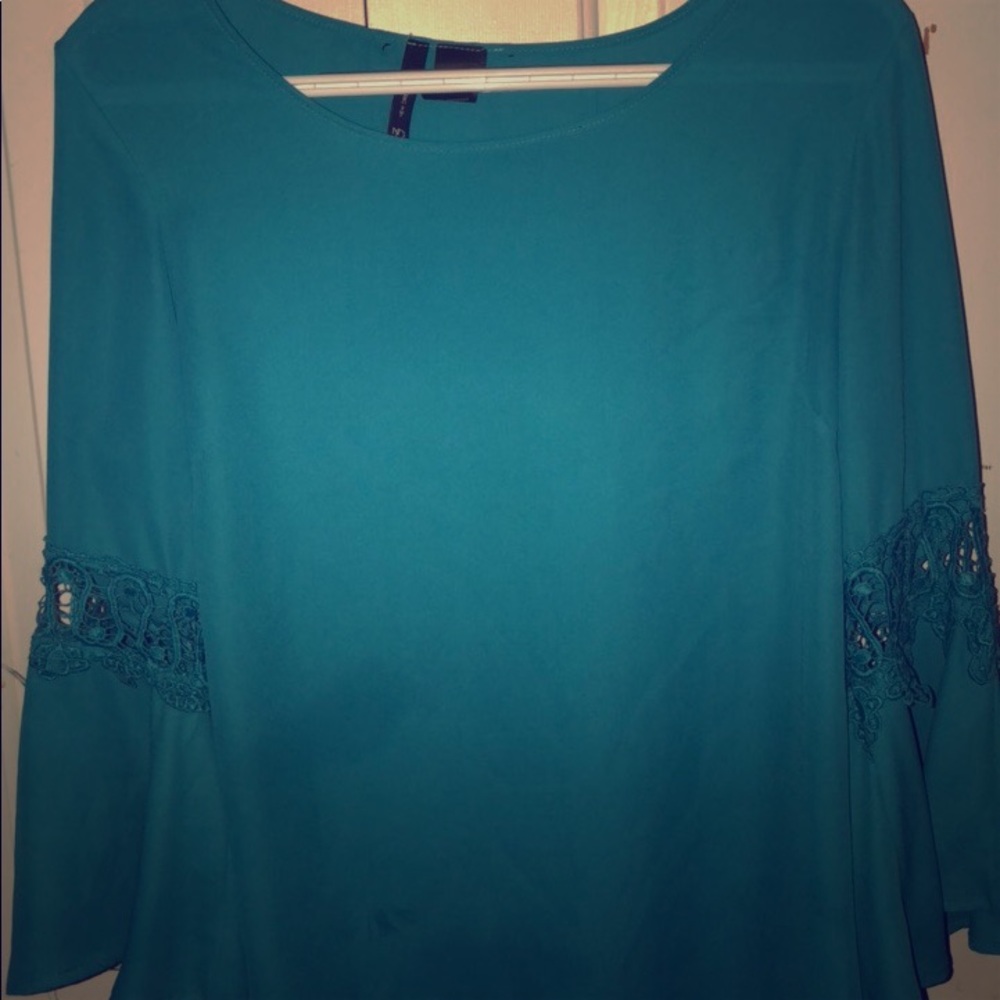 Blue Crochet Trim Blouse